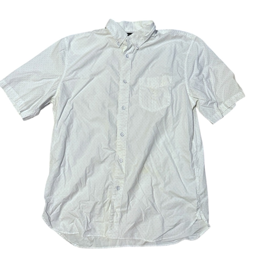 rag & bone Mens Short Sleeved White/Black Dot Button Down Shirt, Large